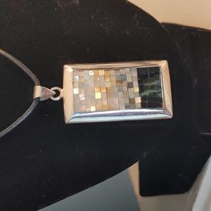 Artesian Sterling Silver Black Onyx & Opal Inlay Tile Pendant